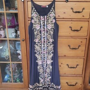 Johnny Was Navy Floral Embroidered Maxi Dress